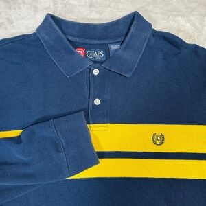 Y2K Chaps LS Blue Yellow Polo Rugby style Size Large